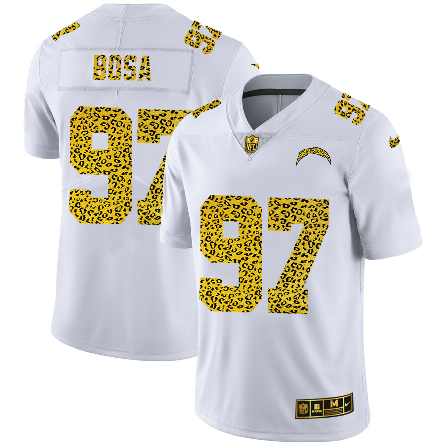 Los Angeles Chargers #97 Joey Bosa Men Nike Flocked Leopard Print Vapor Limited NFL Jersey White
